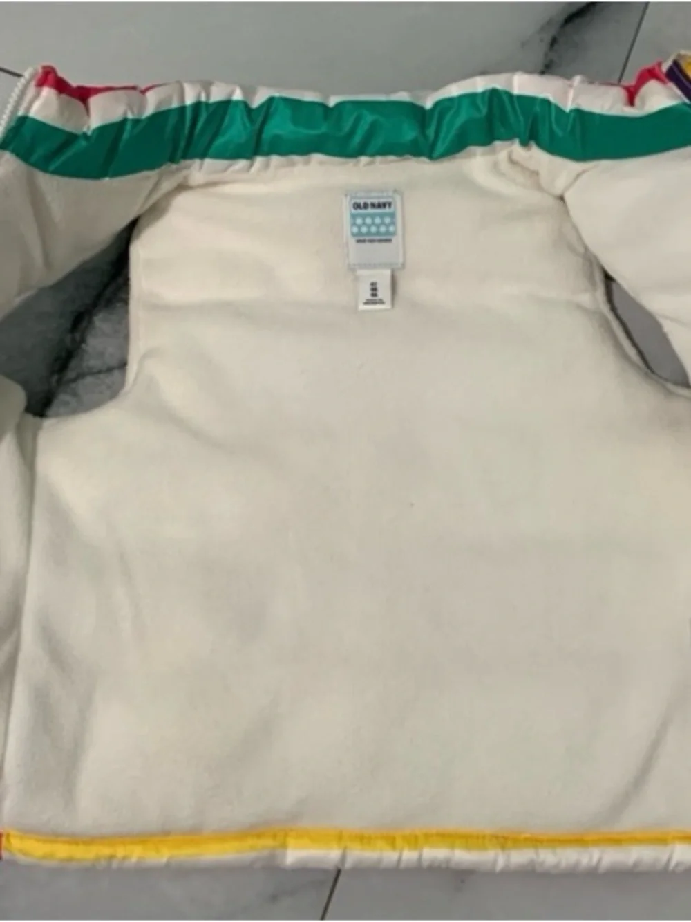 Old Navy Cream Jacket with Green, Yellow & Red Trim